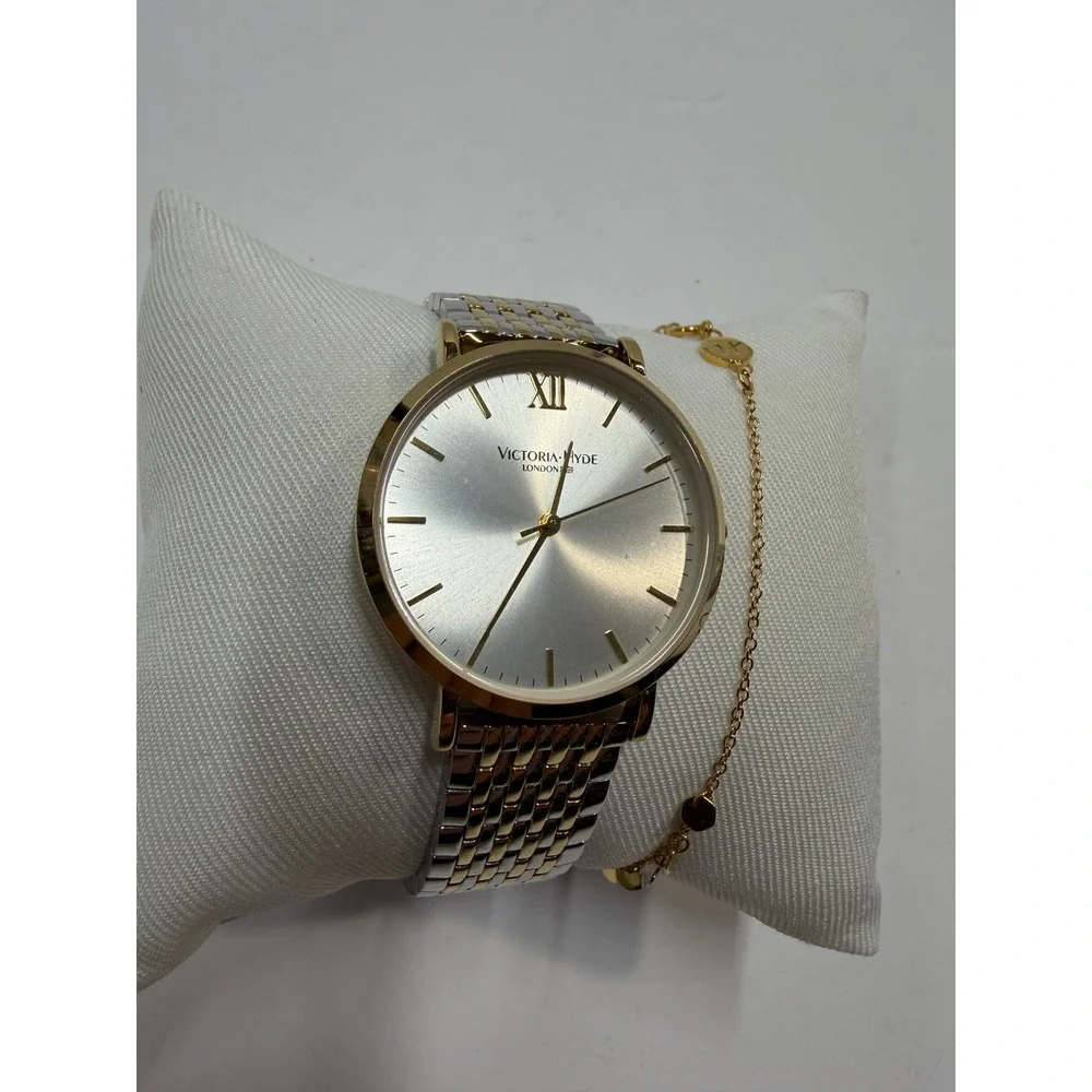 Victoria Hyde London Two Tone Silver Gold Watch and Bracelet Set